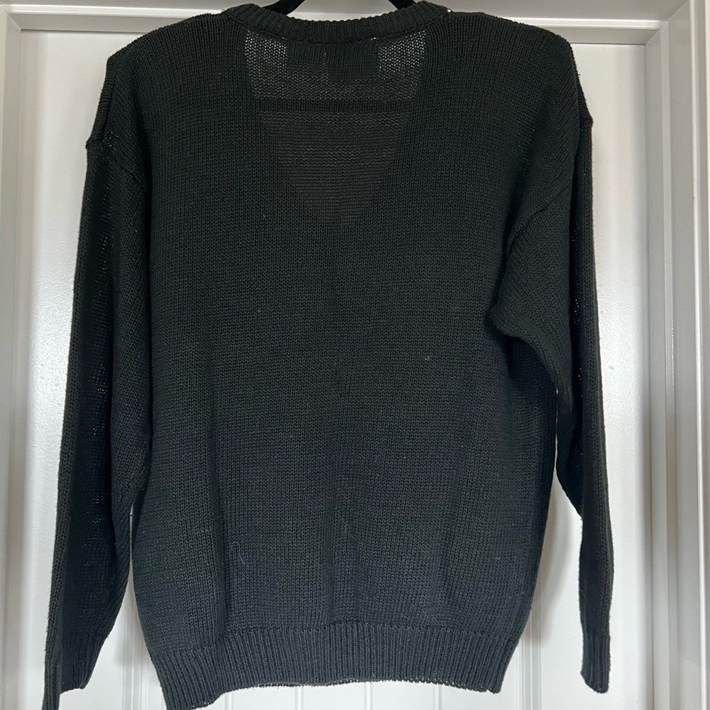 Black V-Neck Sweater with Multicolor Sequin Paisley Embellishment vintage - Picture 3 of 7